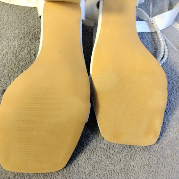 Adorose White Satin Heels Block with Pearl Ankle Straps Size 10 with Bow Bridal - Picture 12 of 14